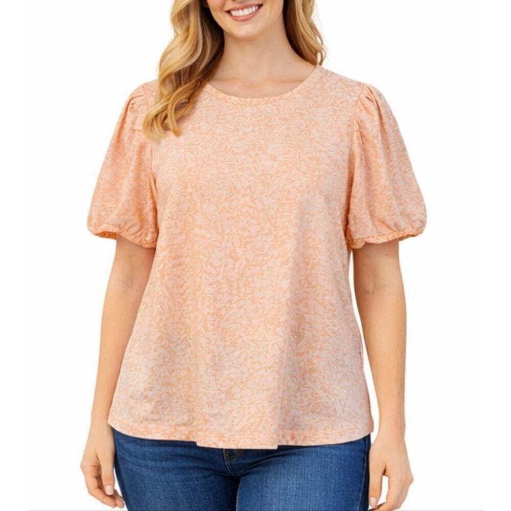 Style & Co NWT light orange paisley puff sleeve top XXL